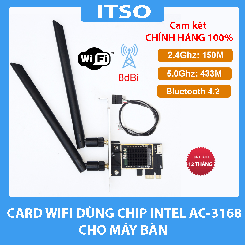 Card WIFI Intel AC 3168 AC 8260 WIFI 6 AX200 WIFI 6E AX210 có tản nhiệt cho máy bàn
