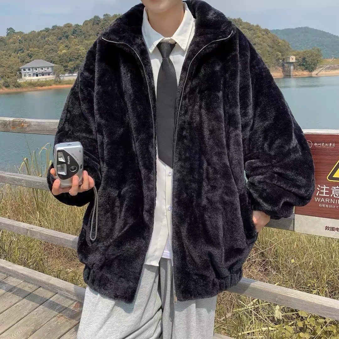 Áo Khoác Lông Cừu nam nữ unisex Cao cổ khóa zip màu đen 2 lớp mượt mà ấm áp, áo...
