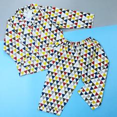 Pijama cho bé vải cotton hút mồ hôi Họa tiết tam giác cho bé 10-40kg