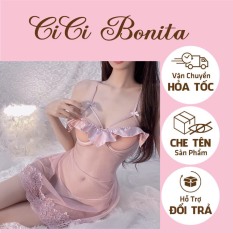 Đầm ngủ ren có gọng cao cấp Quảng Châu- Váy ngủ sexy thắt nơ lụa màu hồng baby cực xinh CV94 CICI BONITA HCM