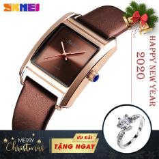 Đồng hồ Nữ cao cấp SKMEI mặt vuông dây da cao cấp chống xước chống nước tốt