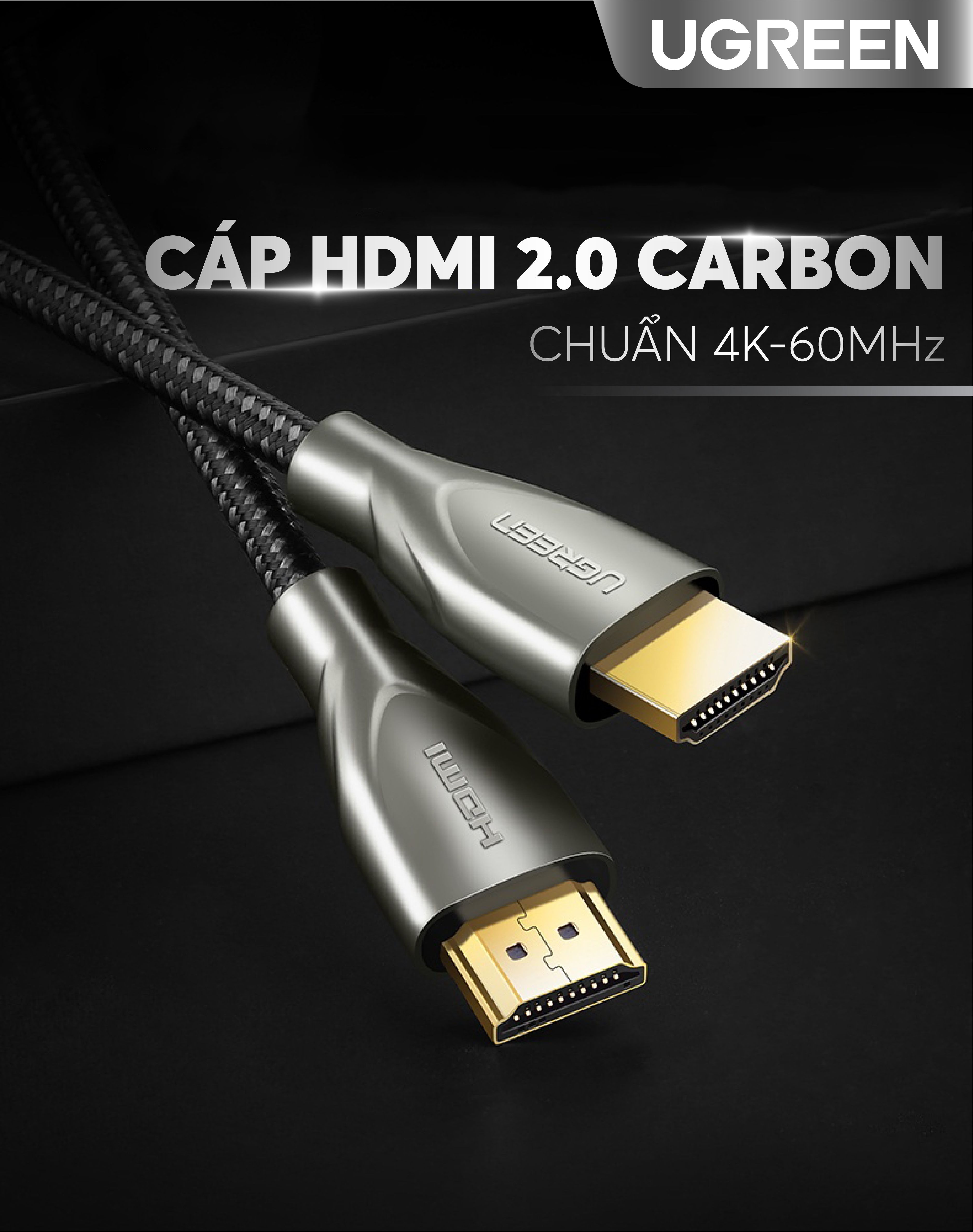 [Nhập ELMAY21 giảm thêm 10% đơn từ 99k] Cáp HDMI 2.0 Carbon chuẩn 4K/60Hz dài từ 1-5m UGREEN HD131 -...