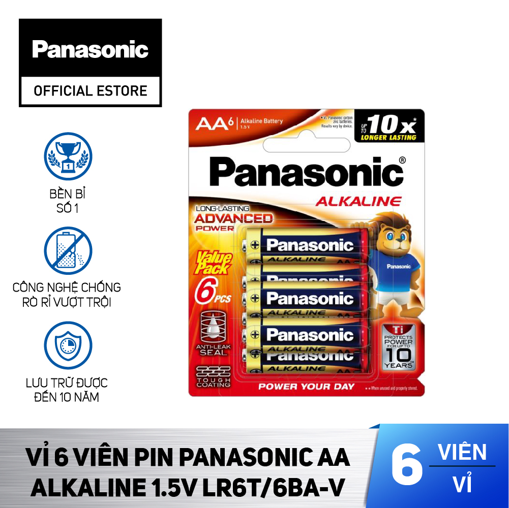 Vỉ 6 viên Pin Panasonic AA Alkaline 1.5V LR6T/6BA-V – Hàng Chính Hãng