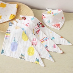 TANOSA Set 5 khăn yếm tam giác organic cotton 6 lớp 2 cúc bấm hàng Kiluta xịn đẹp