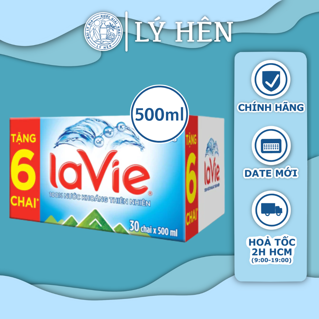 Thùng Nhiều Cỡ Chai Nước Suối Tinh Khiết Đóng Chai Lavie Chai Nhựa 350ml – 500ml – 1.5l – 6l Date Luôn Mới