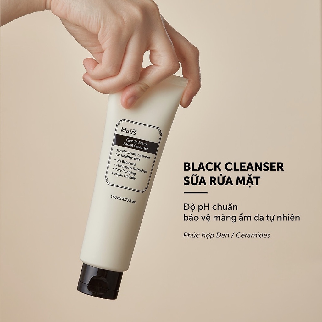 Sữa Rửa Mặt Klairs Dưỡng Ẩm, Dịu Nhẹ, Sạch Sâu Gentle Black Facial Cleanser 20ml/140ml