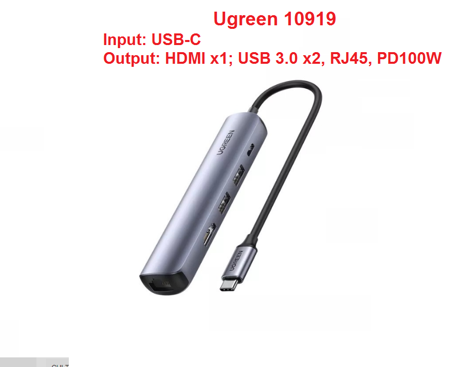 Cáp USB C to HDMI + USB 3.0 + LAN Gigabit + PD 100W Ugreen 10919