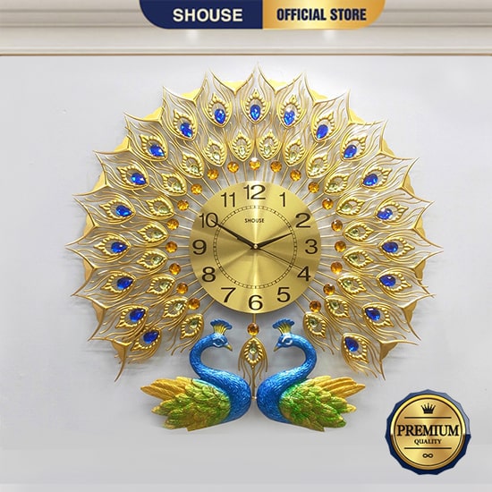 Đồng Hồ Treo Tường Con Chim Công Khổng Tước Kim Trôi Quartz Shouse DTN009 Nghệ Thuật Cao Cấp hiện đại...