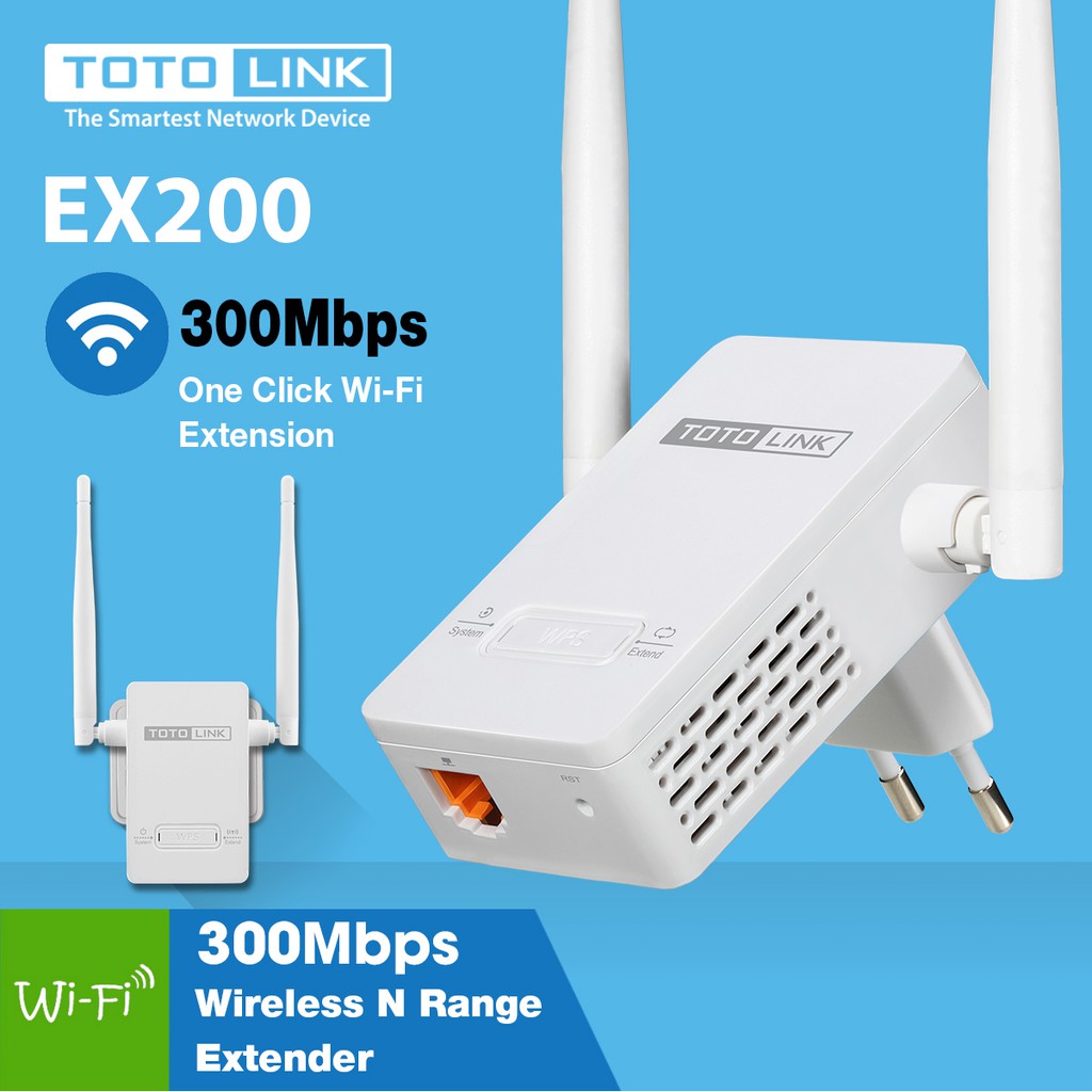 Thiết bị kích sóng WiFi TOTOLINK EX200-V2 tương thích chuẩn IEEE 802.11b/g/n tốc độ Wi-Fi lên tới 300Mbps - Hãng...