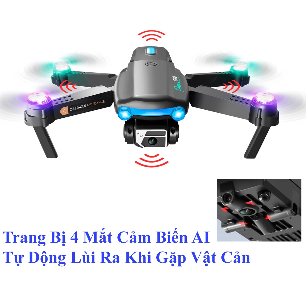 Flycam giá rẻ S98 Pro - Máy bay điều khiển từ xa 4 cánh - Drone camera 4k - Phờ...