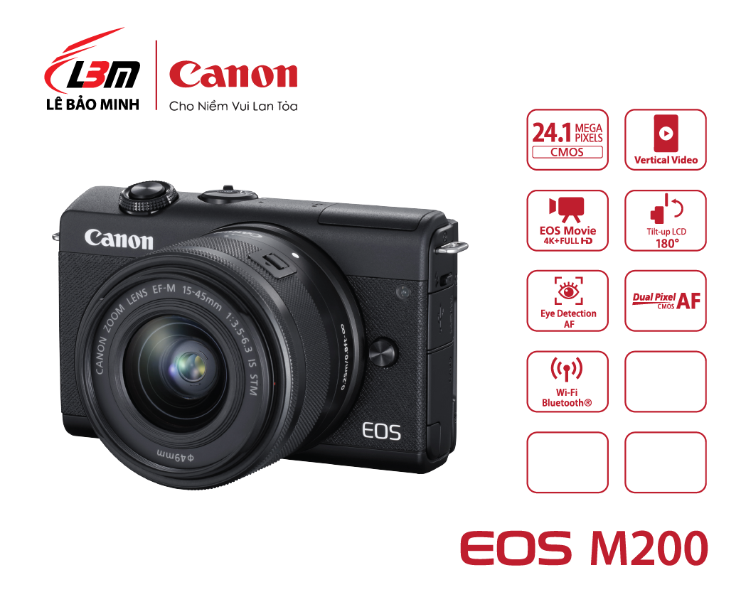 Máy ảnh Canon EOS M200 KIT EF-M15-45mm F/3.5-6.3 IS STM – Chính Hãng Lê Bảo Minh