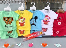 sét 5 bộ cộc tay cài cúc vai heo tài lộc cho bé trai / bé gái