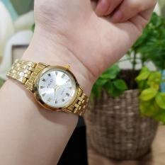 đồng hồ nữ halei dây vàng mặt trắng HL6502