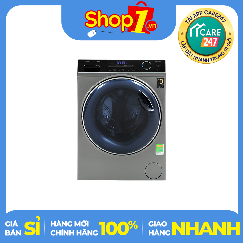 Máy giặt sấy Aqua Inverter 10 kg AQD-AH1000G.PS – Làm mới quần áo bằng hơi nước – Giặt nước nóng – Công nghệ cân bằng AI DBT – Giao hàng miễn phí HCM