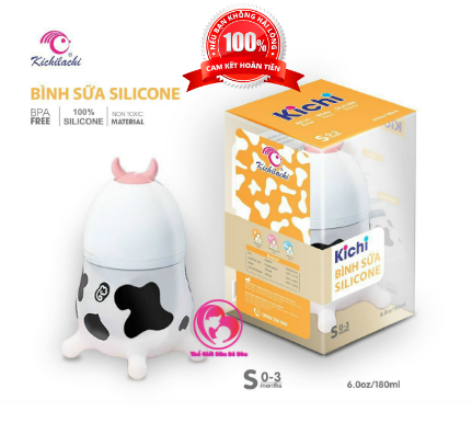 Bình sữa silicone kichi hình bò, bình 180ml, cho trẻ từ 0-3 tháng