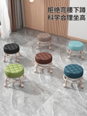 ๑ Pulley low footstool round stool leather pedicure beautiful seam mobile universal wheel bench home with baby toddler artifact