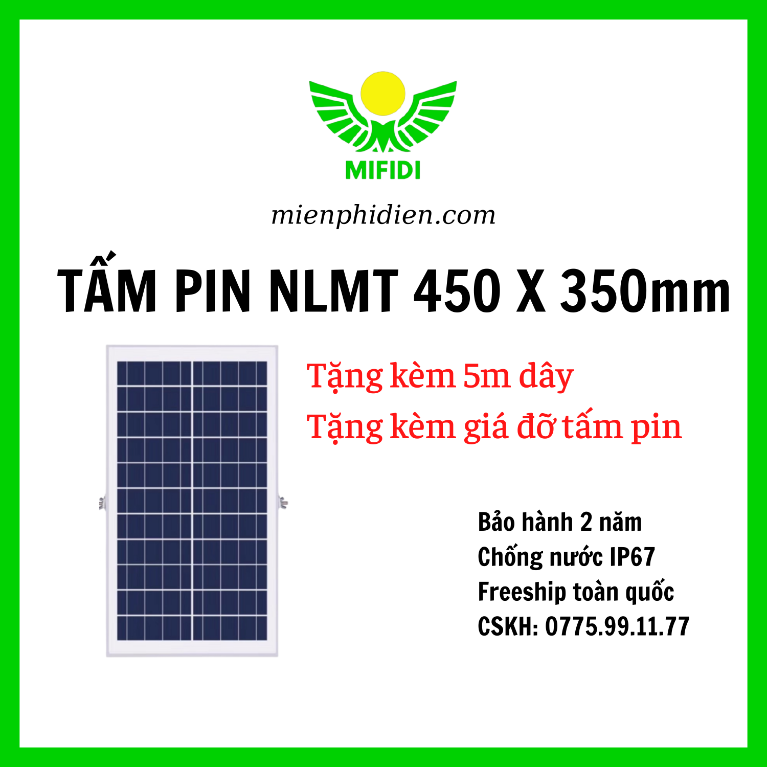 Tấm Pin Năng Lượng Mặt Trời Solar Panel 450 X 350 X 17mm Gồm Đế Gắn Chữ U + Ốc Vít, Dành Cho Đèn Năng Lượng Mặt Trời Từ 50w – 100W
