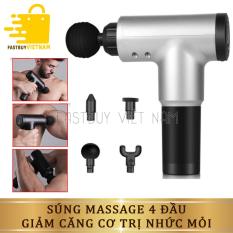 Máy massage cầm tay Fascial Gun cao cấp 4 đầu 6 chế độ rung – Súng massage toàn thân giảm căng cơ trị nhức mỏi vai gáy