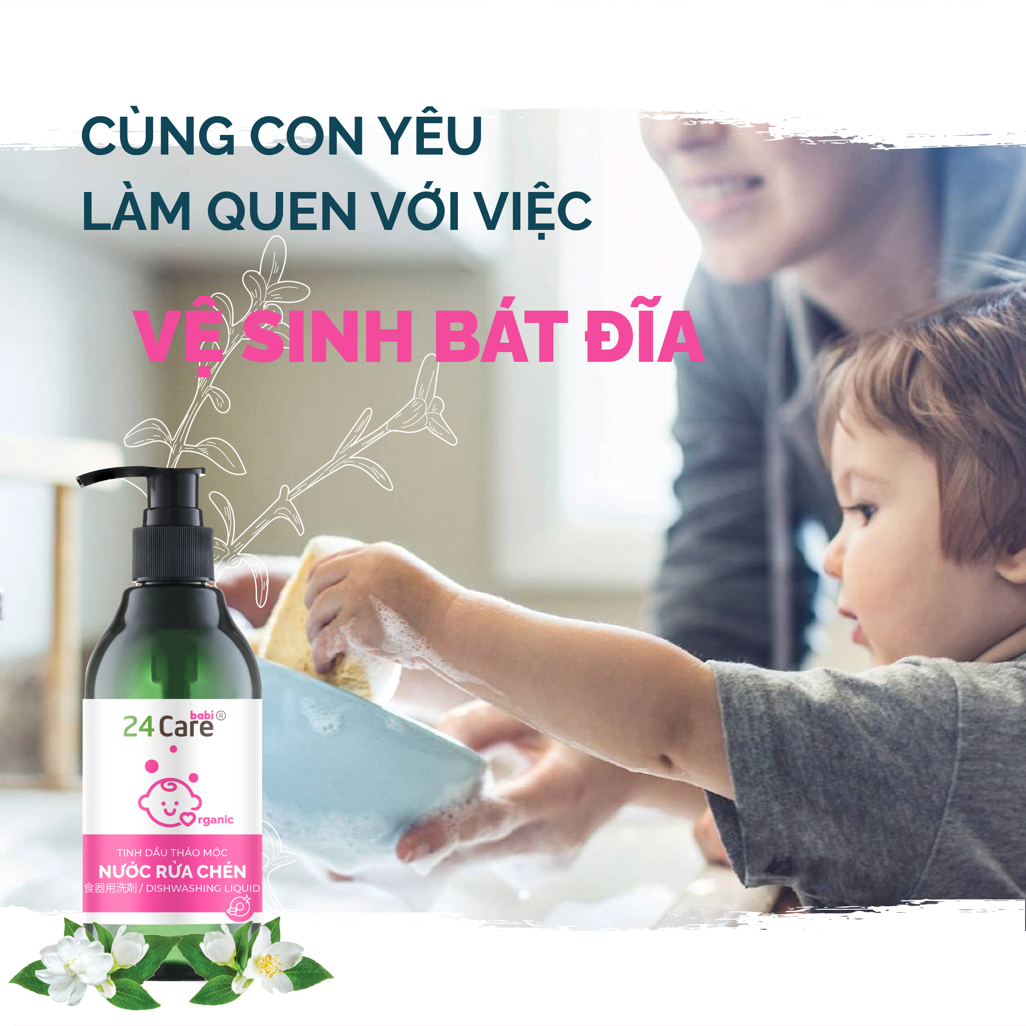 Nước lau sàn đuổi muỗi/ Nước rửa bình sữa cho bé hữu cơ 24CareBaby - đặc biệt dành cho bé...
