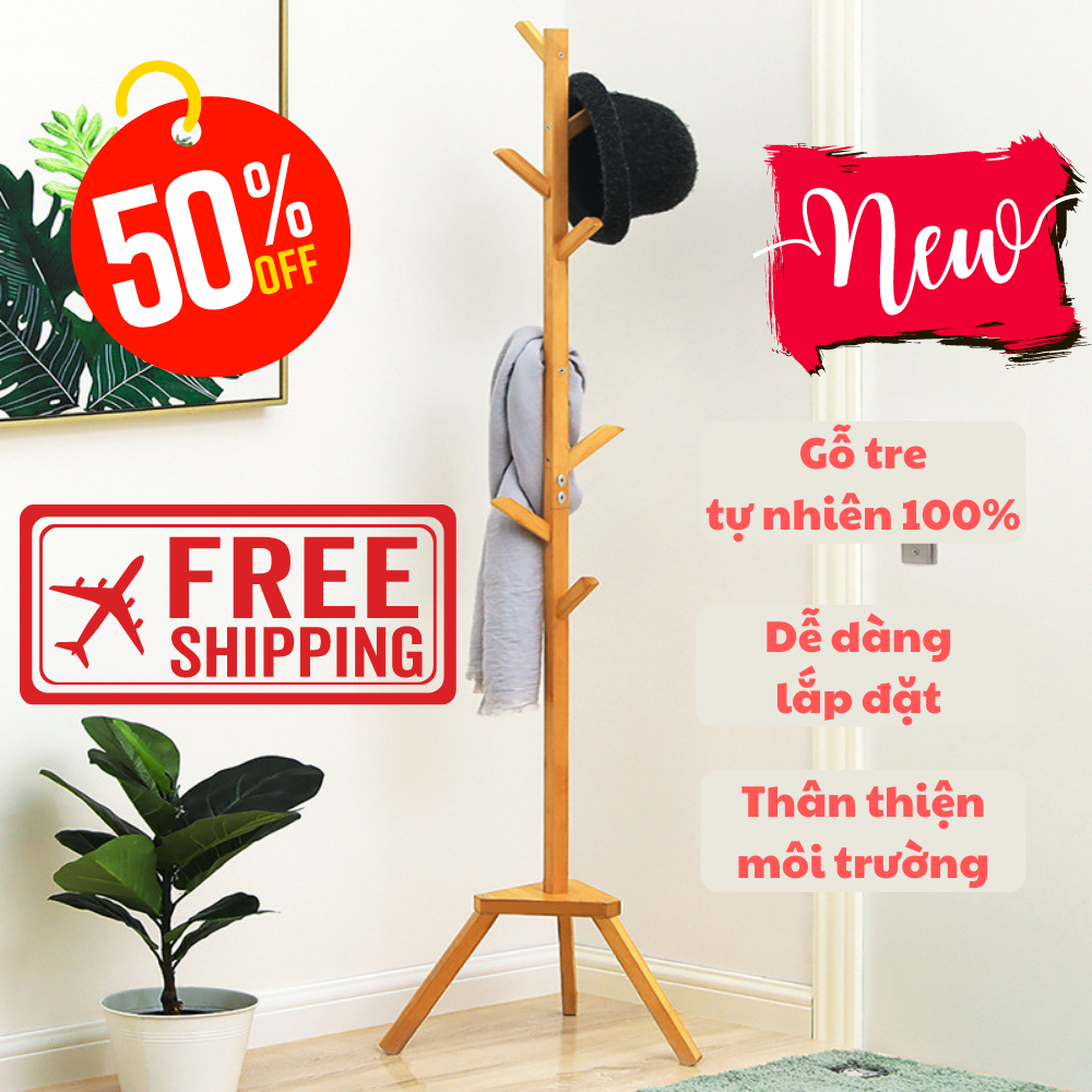 Cây Treo Quần Áo Bằng Gỗ Tre Tự Nhiên Cứng Cáp, Bền Bỉ