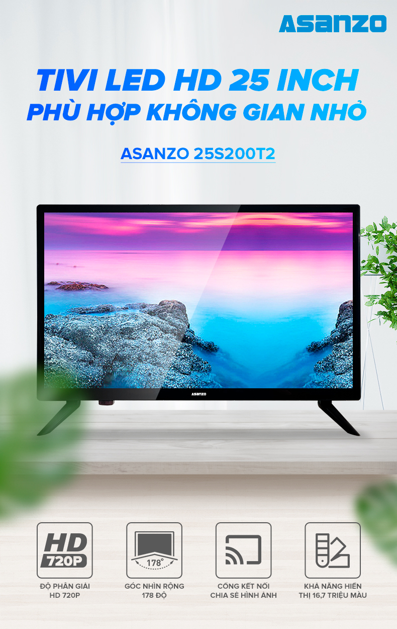 Tivi LED HD 25 Inch Asanzo 25S200T2 (HDMI VGA AV Truyền Hình Số Mặt Đất Âm Thanh Vòm Ảo Dolby)...