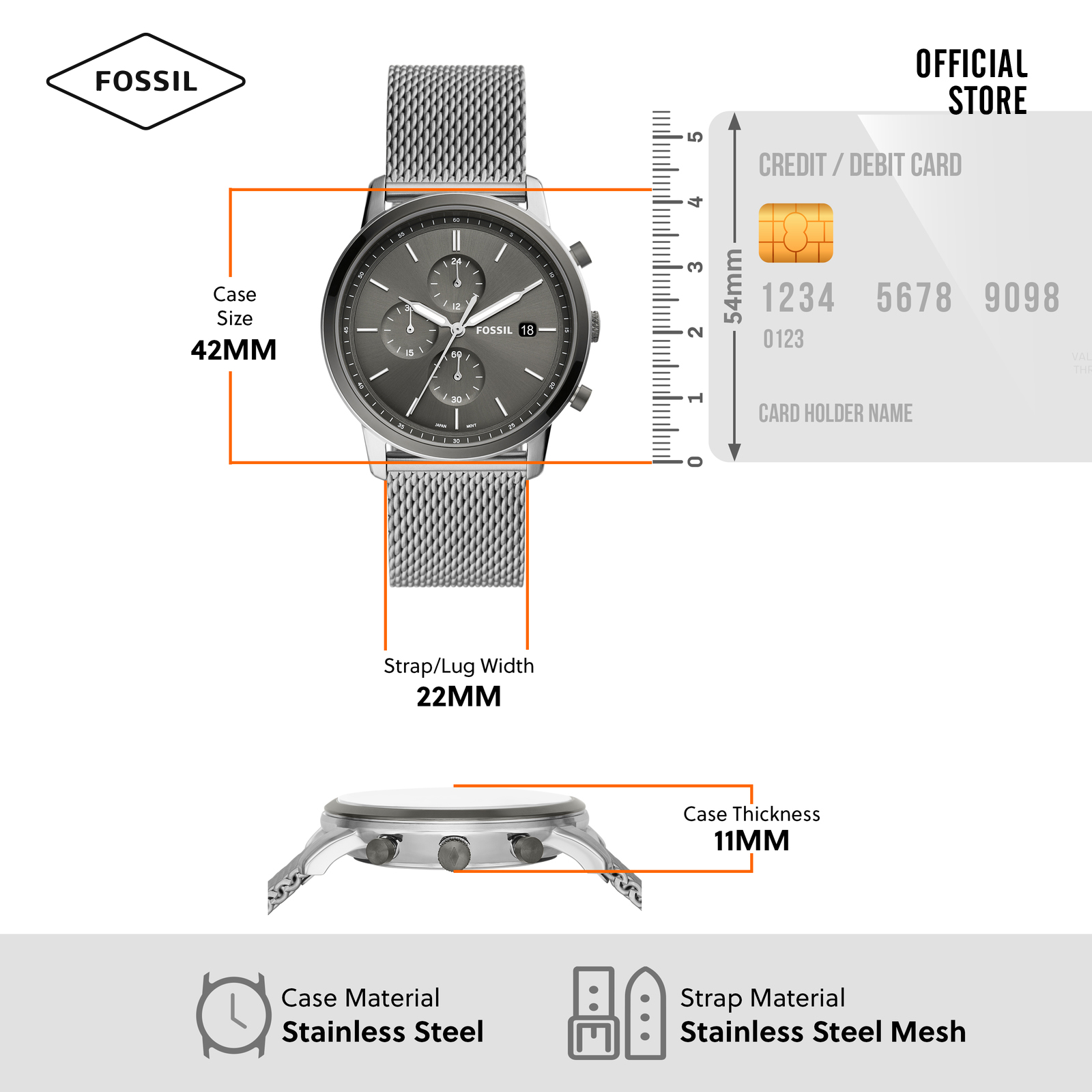 Đồng hồ nam Fossil MINIMALIST FS5944 dây thép không gỉ - màu bạc