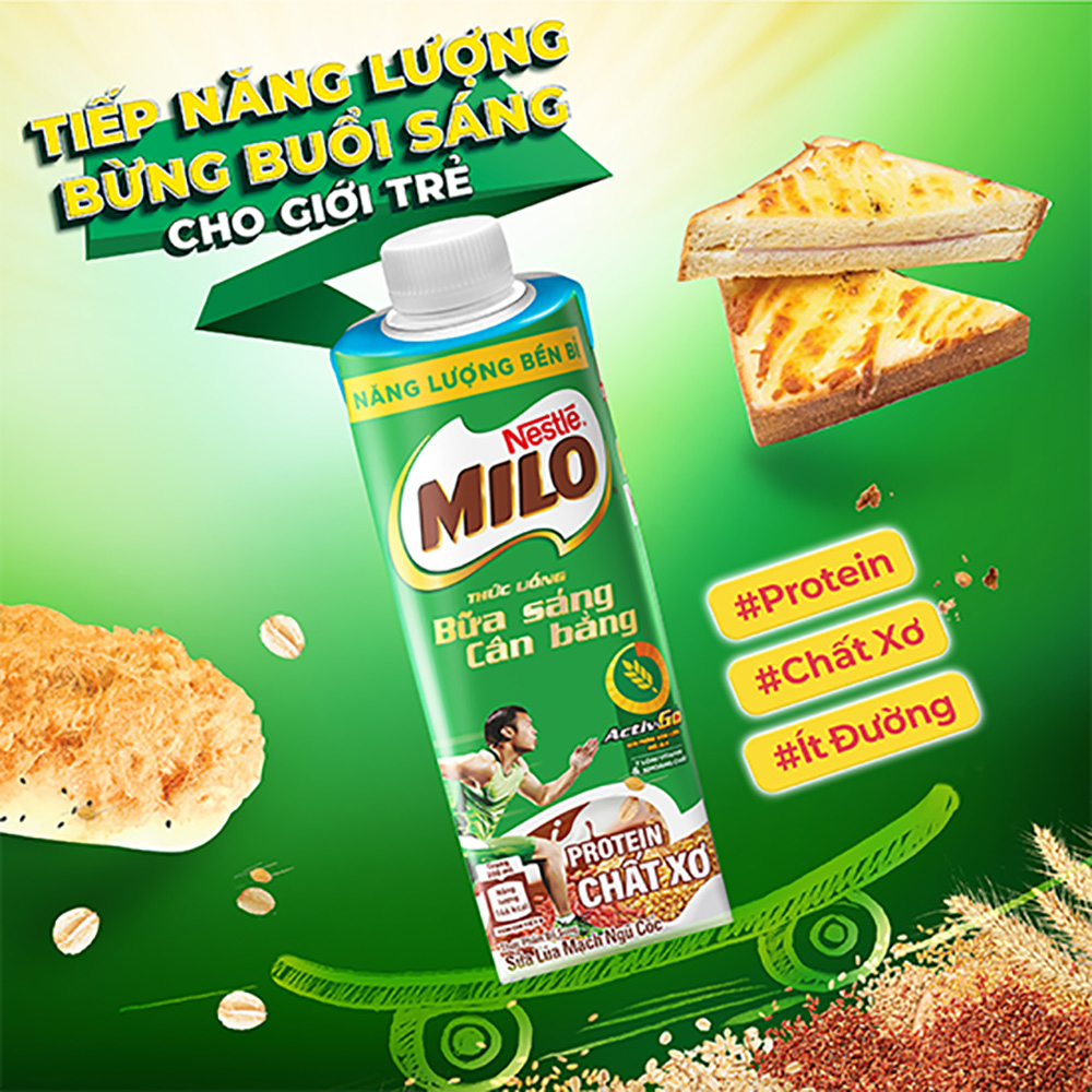 [Tặng 1 bình nước Milo] Thùng sữa lúa mạch Nestlé® Milo® Teen bữa sáng (24 hộp x 200ml)