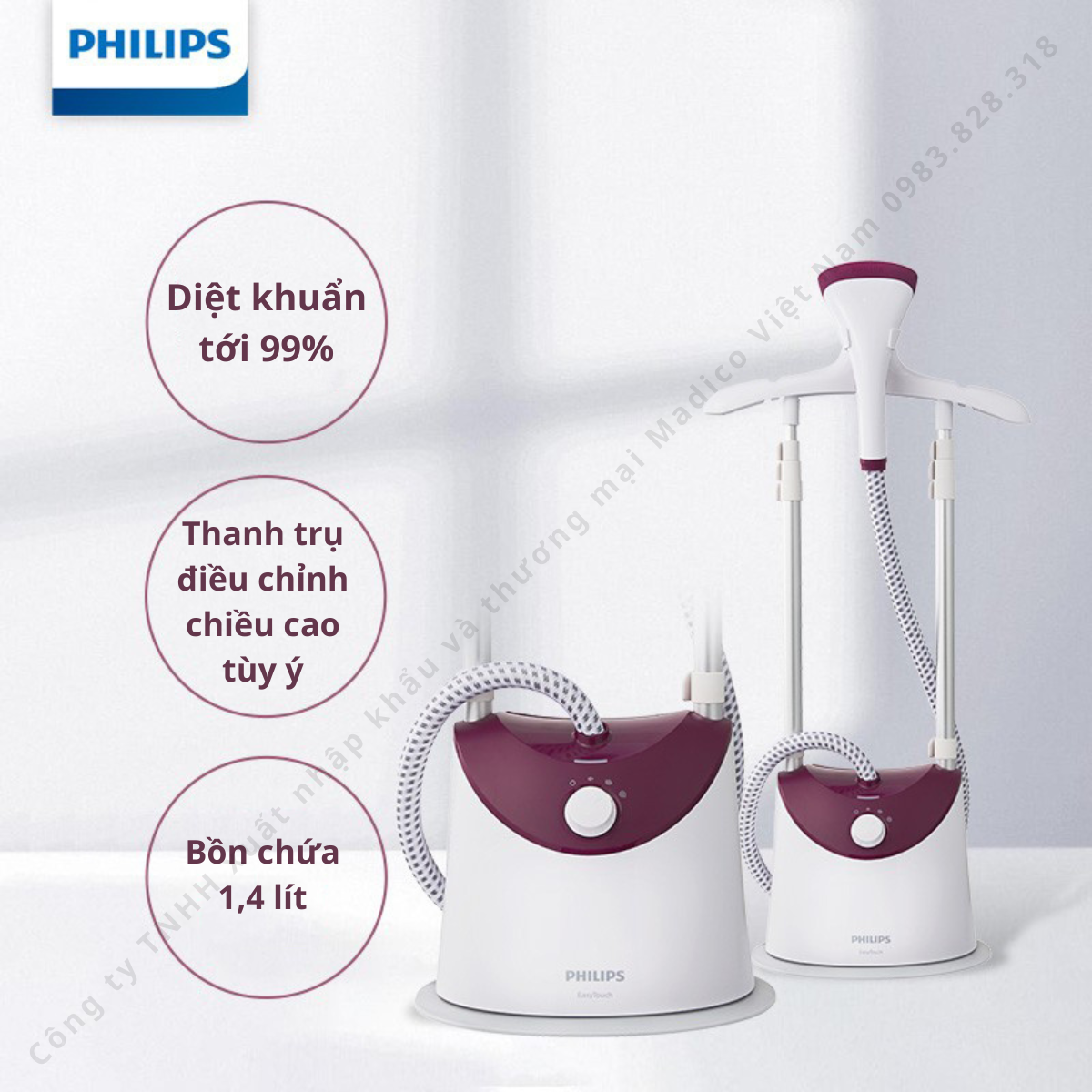 Bàn ủi hơi nước đứng Philips GC486 có móc treo quần áo, công suất 1800W - Bảo hành 2 năm...