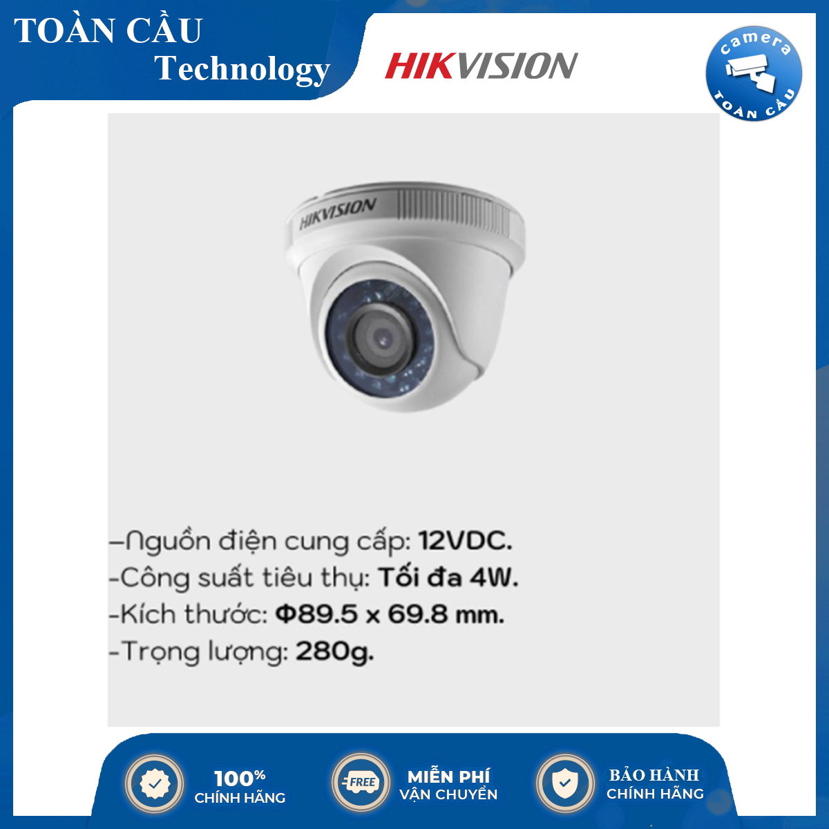 [100% CHÍNH HÃNG] Camera hồng ngoại thông minh HD-TVI Hikvision DS-2CE56D0T-IRP hồng ngoại 20m 2MP HD1080p, cảm biến CMOS 2Mp...