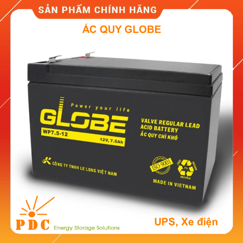 Ắc quy khô Globe 12V-7.5Ah dùng cho UPS, Cửa Cuốn