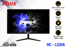 LCD 22” RUIX HC-L220A Black Chính hãng (TN – VGA, HDMI, 1920×1080, 75Hz, Kèm cáp HDMI, Dây nguồn 3.5m) + Tặng Headphone AAP HD-480