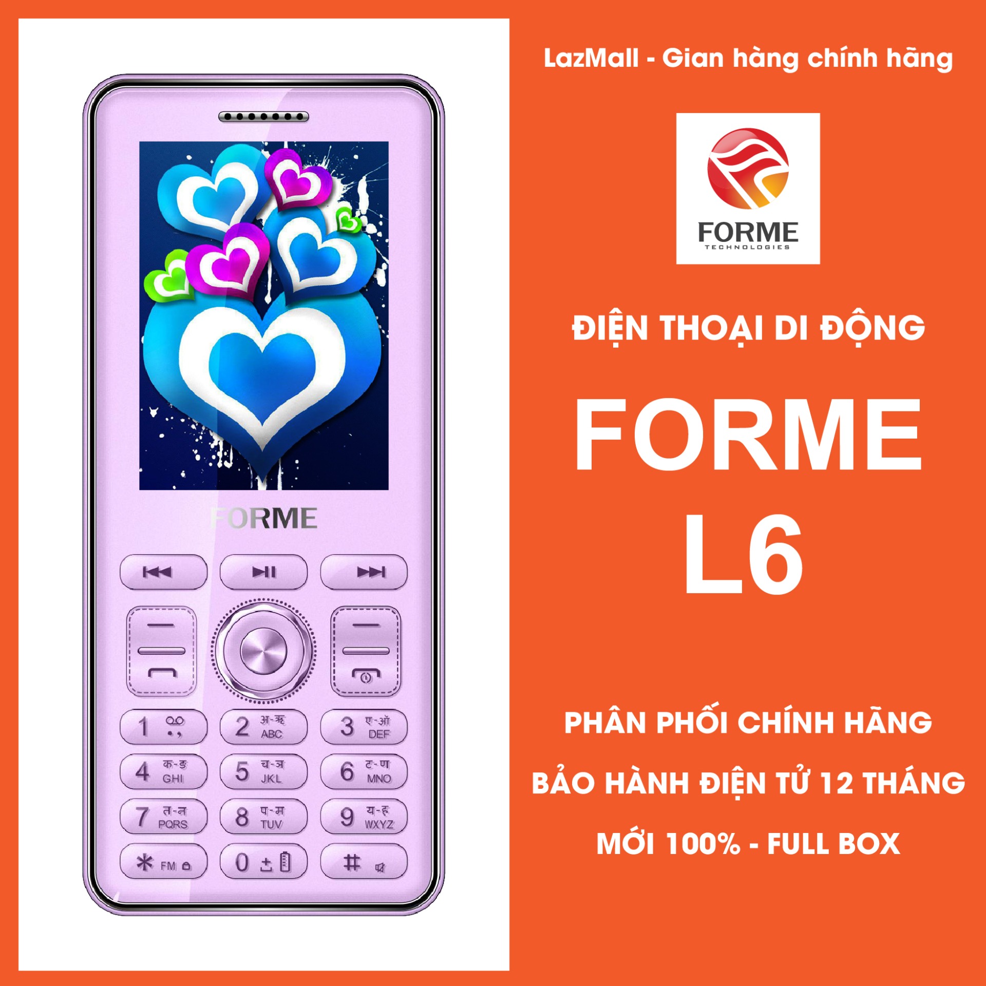 Điện thoại giá rẻ Forme L6, màn hình 2.4inch, Pin 1800mAh, phím mica, font chữ lớn, 2sim, nghe FM, bluetooth – Phân phối chính hãng