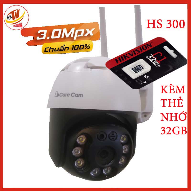 [kèm thẻ 32gb 64gb] camera giám sát ngoài trời carcam care cam HS300 độ phân giải 3.0 siêu nét