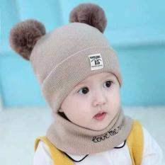 Bộ khăn + mũ len 2 quả bông cho bé MS02