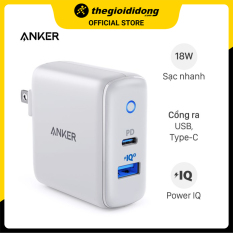 Adapter sạc 2 cổng USB Type-C PD 18W Anker PowerPort PD+2 A2626 Trắng