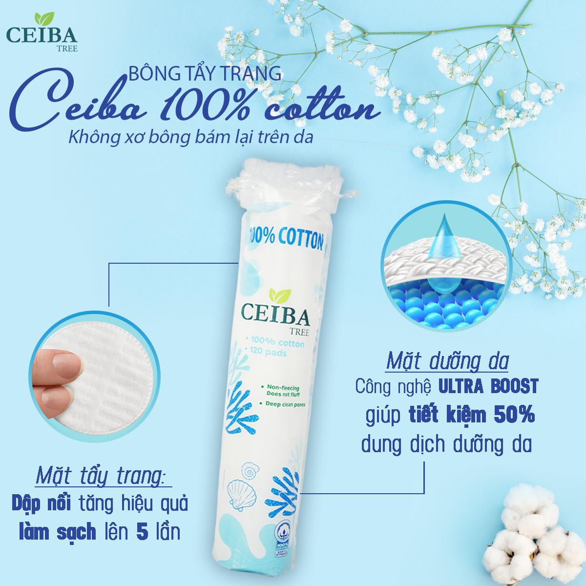 Bông Tẩy Trang Ceiba 100% Cotton Siêu Tiết Kiệm Dung Dịch 80 Miếng
