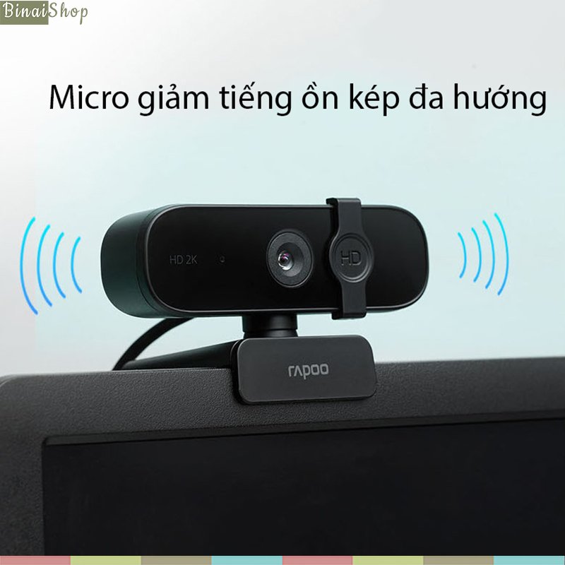 Rapoo C280 - Webcam Họp Trực Tuyến Tự Động Lấy Nét, Phân Giải 2K, Góc Rộng 85°, Khử Tiếng Ồn...