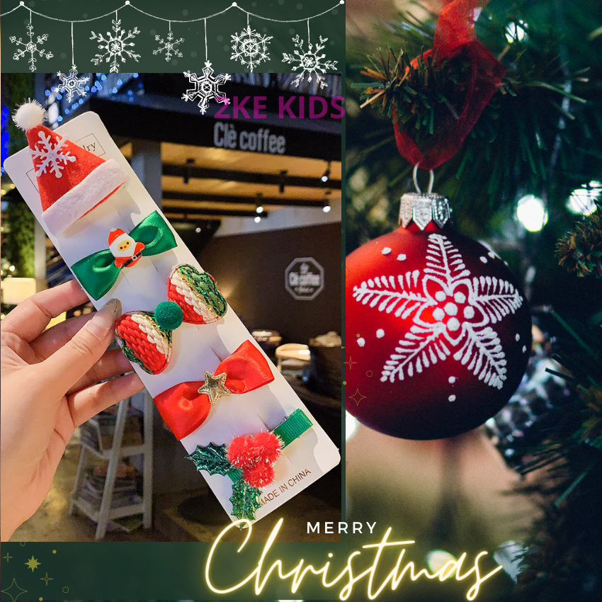 Qùa Tặng Giáng Sinh Cho Bé Gái Kẹp Tóc Noel Và Búp Bê Phát Sáng- 2KE KIDS