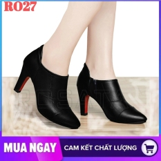 Giày boot nữ cổ thấp 7cm hàng hiệu rosata màu đen ro27