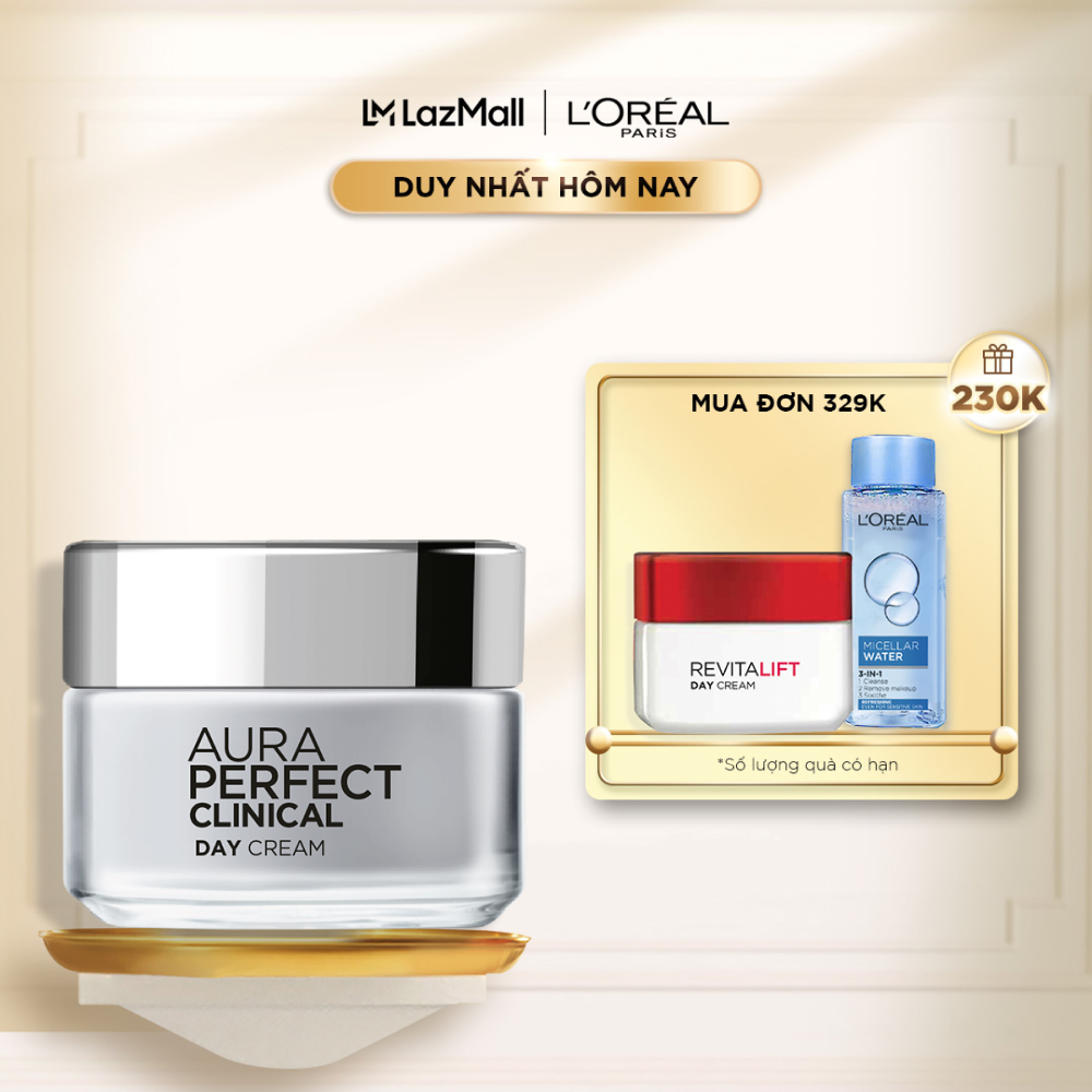 Kem dưỡng trắng mịn và giảm thâm nám ban ngày L'Oreal Paris Aura/White Perfect Clinical Day SPF 19PA +++ 50ml
