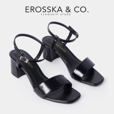 Giày sandal cao gót Erosska thời trang mũi vuông phối quai dây mảnh nhiều màu cao 5cm EB030 (WH)