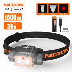 NICRON Đèn pha LED H25 1500LM siêu sáng pin 18650 sạc được qua cổng USB 2 chế độ sáng – INTL