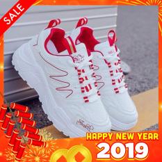 Giày sneaker nữ thể thao phối sóng màu Bi Shop (Trắng phối đen & Trắng phối đỏ)