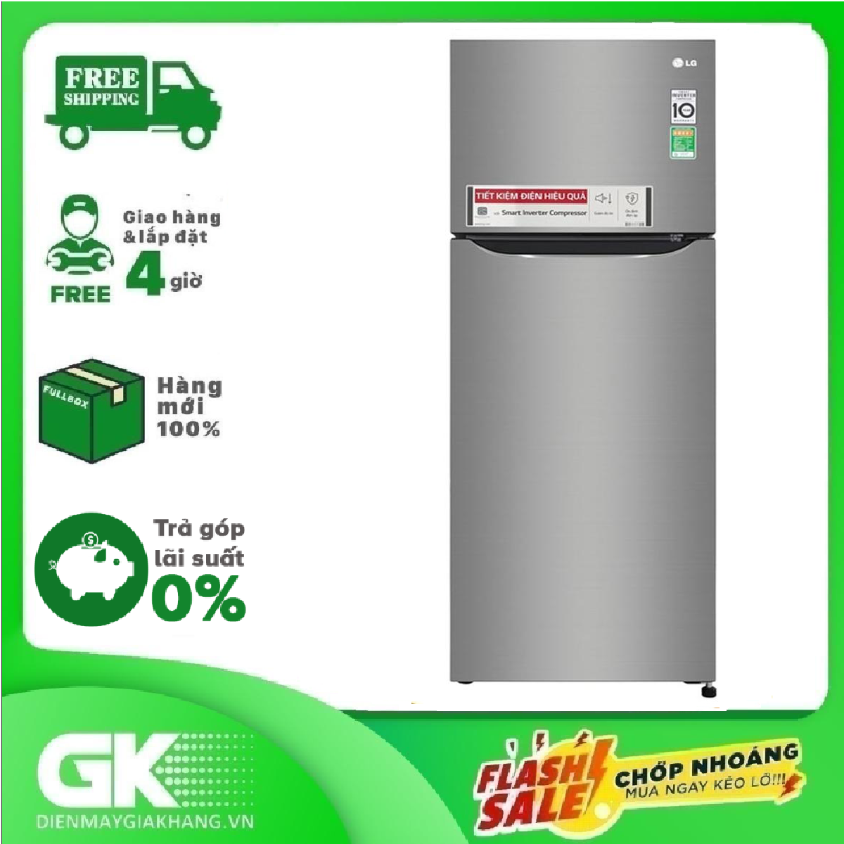 TRẢ GÓP 0% – Tủ lạnh LG Inverter 315 lít GN-M315PS
