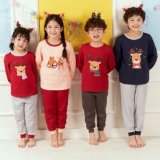 Bộ đồ quần áo cotton dài tay trẻ em mùa thu đông hình giáng sinh Noel cho bé trai và bé gái style Hàn Quốc Econice