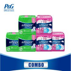 Combo Băng vệ sinh Whisper bao gồm: “3 Băng vệ sinh Whisper siêu mỏng cánh cho ngày thường 10 miếng + 3 Băng vệ sinh Whisper Cotton có cánh cho ngày thường 23cm 8 miếng”