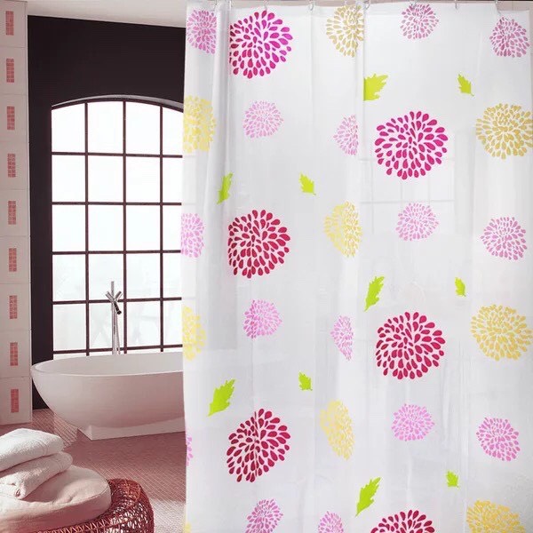 Rèm phòng tắm nhựa PEVA kèm 12 móc treo 180cm x 180cm HOA ĐỎ