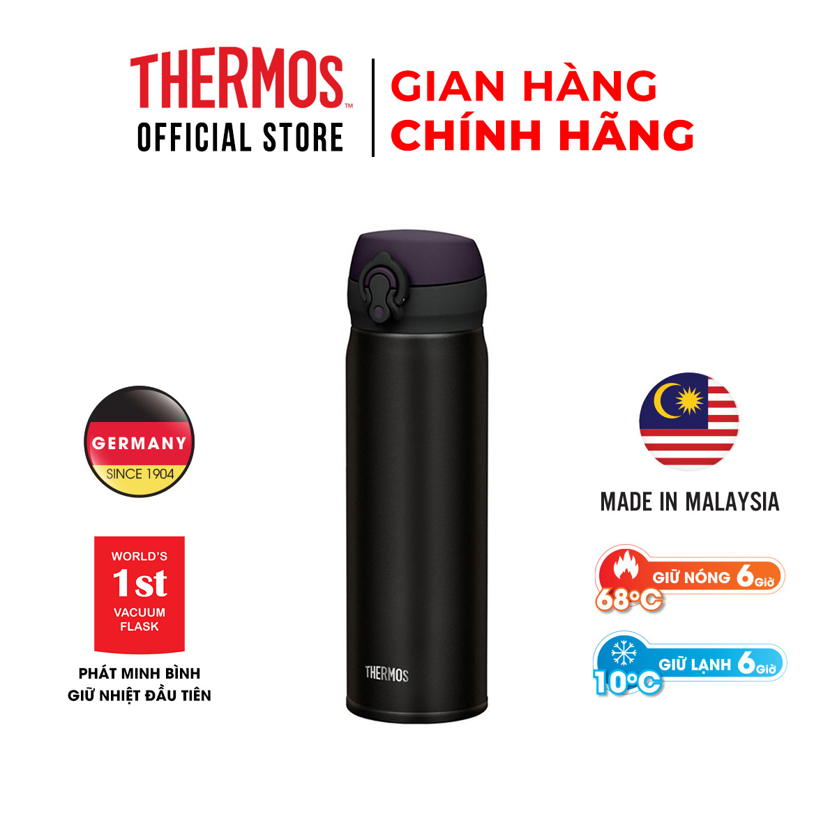 Bình giữ nhiệt Nhật Bản Thermos nút bấm. Hàng chính hãng sản xuất tại Malaysia. Bình giữ nhiệt Thermos trọng...