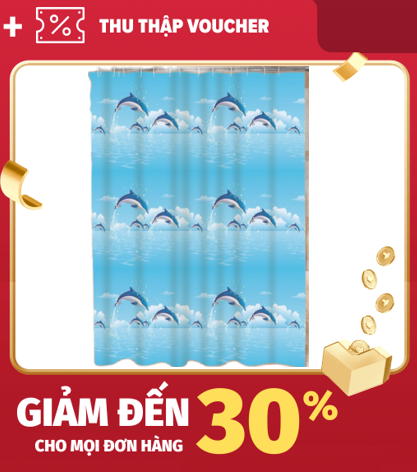 [HCM]Rèm phòng tắm chống nước 180m x 180m cá heo xanh dương