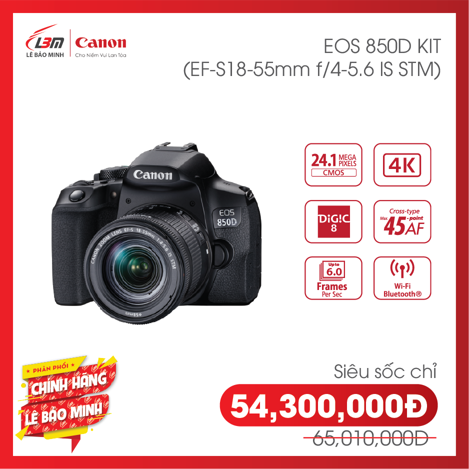 Máy ảnh Canon EOS 850D KIT 18-55mm – Chính Hãng Lê Bảo Minh